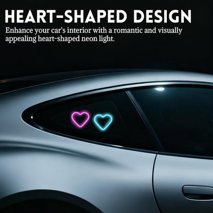 Romantic Heart-Shaped Car LED Ambient Light - Solar & Type-C Powered, 5 Lighting Modes, Universal Fit, for Women (Ice Blue)