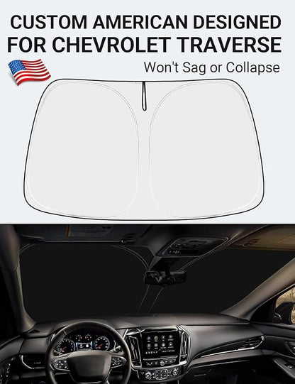 Proadsy 2026 Upgrade Front Windshield Sun Shade Foldable Sunshade Protector Custom Fit 2018-2023 Traverse LS, LT, RS, Redline, Premier, High Country SUV Accessories