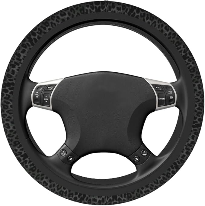 Leopard Steering Wheel Covers Non Slip Neoprene Steering Wheel Protector Cover Universal 15 Inch for Men Women (Black Green Grey)