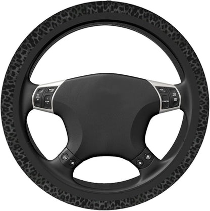 Leopard Steering Wheel Covers Non Slip Neoprene Steering Wheel Protector Cover Universal 15 Inch for Men Women (Black Green Grey)