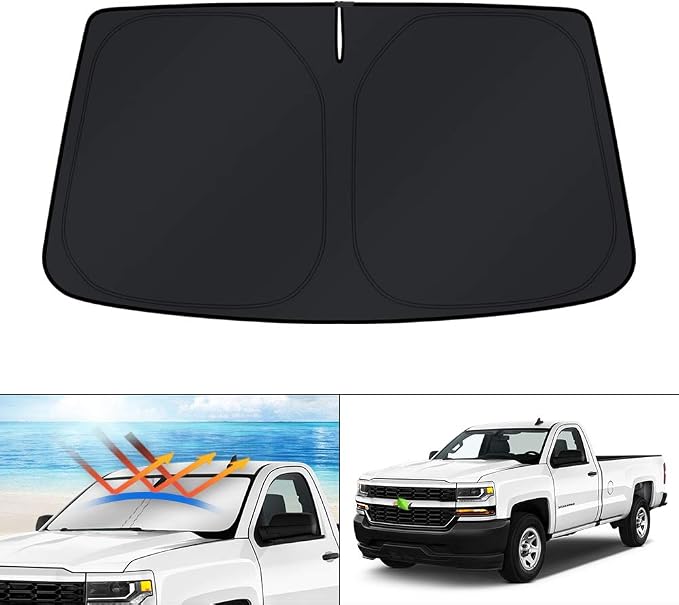KUST Windshield Sun Shade for 2014-2016 2017 2018 Chevrolet Chevy Silverado/GMC Sierra 1500 2500HD 3500HD Custom Fit Sunshade Accessories Foldable Sun Visor Protector Block UV Rays