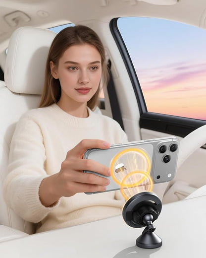 SYNCWIRE MagSafe Car Mount, Magnetic Car Phone Holder for Car Dashboard, 360° Rotating Strong Magnet Phone Mount with 3M VHB Adhesive, Compatible with iPhone 17/16/15/14/13/12 & MagSafe Cases