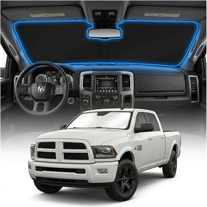 for Dodge RAM 2500 3500 Sun Shade Windshield Cover - Custom Fit RAM 2500 3500 Accessories 2010-2025 2026 Sunshade Foldable UV Protection & Heat Shield Sun Visor Accessories