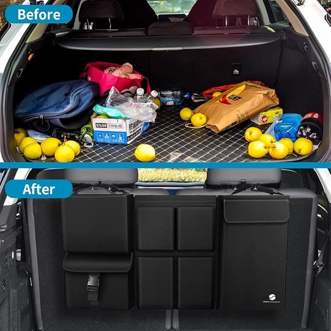 ORIENT FAMULAY Hanging Car Trunk Organizer with Cooler, Large Pockets, Zippers Detachable Seat Back Waterproof Car Storage Trunk Organizer for Jeeps, SUVs, Black