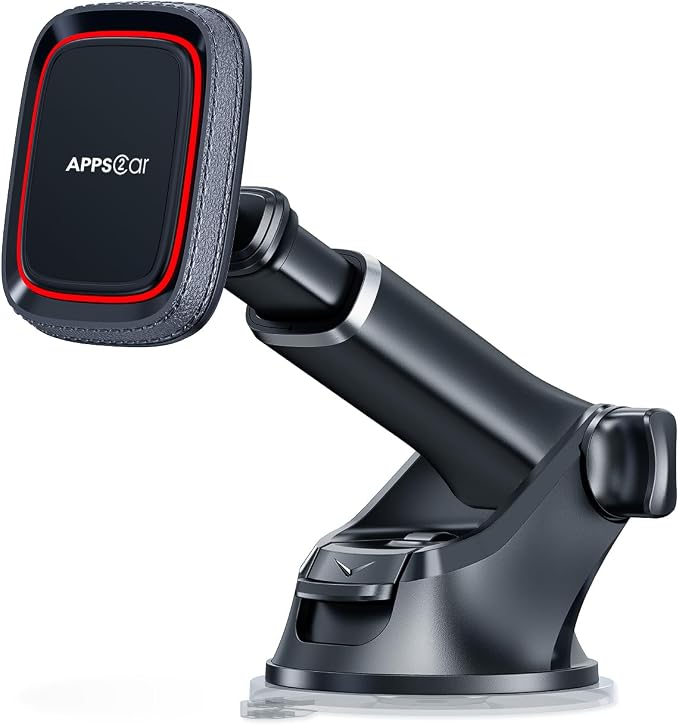 APPS2Car Magnetic Phone Mount for Car, Dashboard & Windshield Suction Cup Holder with Telescopic Arm, Requires Metal Plate for Proper Use, Fit for Android Smartphones(NOT for MagSafe)