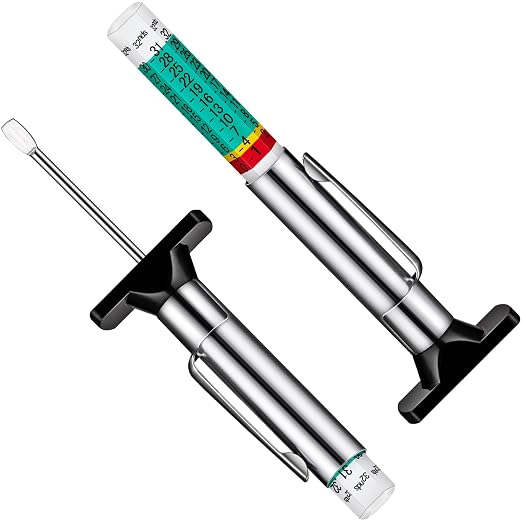 LUMITECO 2-Pack Tire Tread Depth Gauge, Color Coded Tire Depth Gauge with Pocket Clip in 1/32 Inch Increments, Accurate Tread Gauge Depth 32nds Measuring Tool for Car, Semi Truck Tire Tread Checker