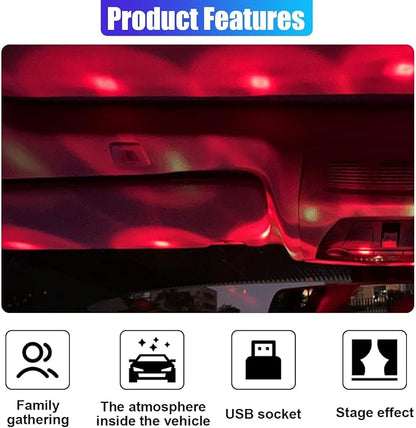 Star Projector Night Light, Portable USB LED Ambient Light - 4 Colors & 9 Modes Atmosphere Star Lights for Car Decor, Ceiling, Bedroom, Party (2PCS)