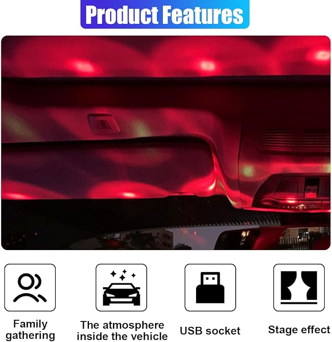 Star Projector Night Light, Portable USB LED Ambient Light - 4 Colors & 9 Modes Atmosphere Star Lights for Car Decor, Ceiling, Bedroom, Party (1PC)
