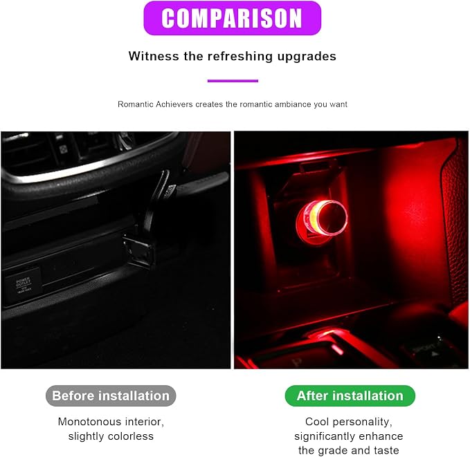 4 PCS USB LED Car Interior Atmosphere Lights, Plug-in USB Automotive Interface Charging Night Lamps, Mini Vehicle Interior LED Atmosphere Light for Car, Bedroom, Hallway (Red)
