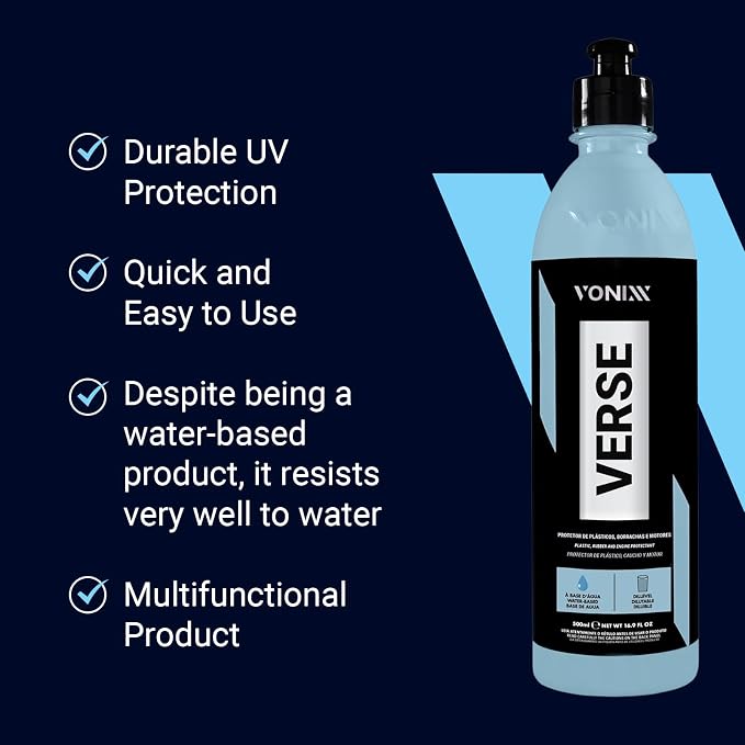 Vonixx Verse Automotive Surface Protector | Multipurpose Car Dressing for Plastic and Rubber | Restore and Protect Interior & Exterior Surfaces | Concentrated | Water Based | 16.9 fl oz (500 ml)