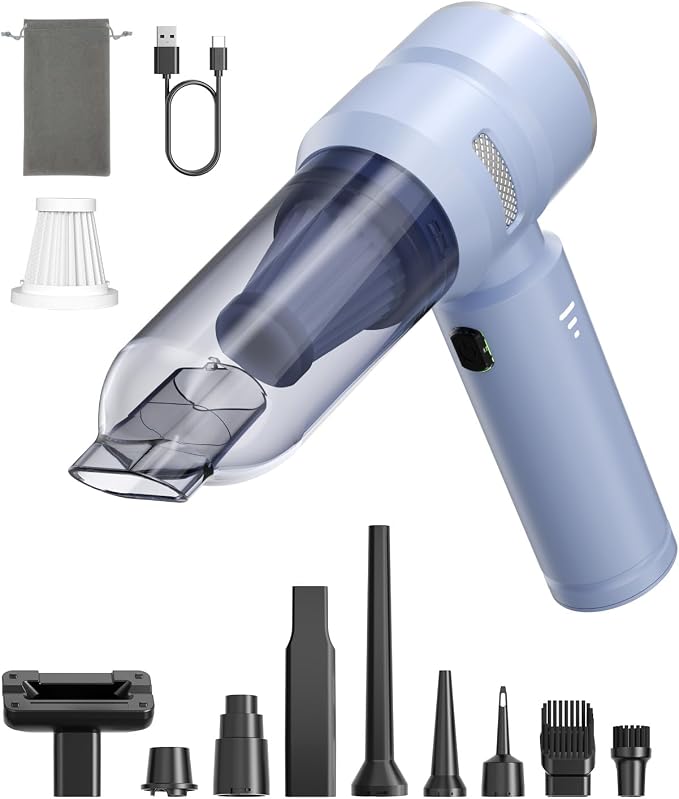 VNOST Car Vacuum,3 Suction Modes,Portable Mini Cordless Cleaner with 50000pa Suction Power,Type-C Charge,Handheld Vacuum for Home,Car,Birthday Gifts for Men Dad Husband (Blue)