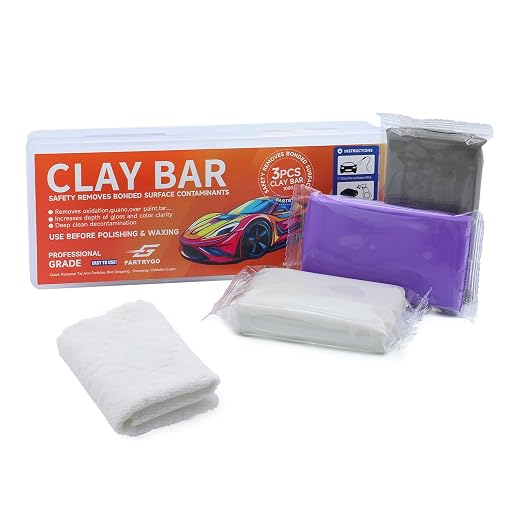 3-Pack Car Detailing Clay Bar Set – White, Purple & Gray – Fine to Medium-Coarse Grades for Paint, Glass & Chrome – Reusable, Safe for Wax, Coating & PPF Prep