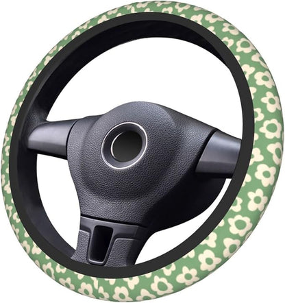 Vintage Groovy Flowers Steering Wheel Cover Cute Universal 15 Inch Car Accessories Protector for Women