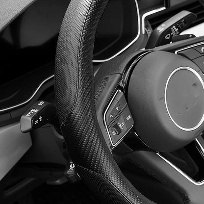 YHONGJT Soft Microfiber Leather Anti-Slip Car Steering Wheel Cover, Universal Fit 15 Inch for Women Girls, Fit Vehicles, Sedans, SUVS, Vans, Trucks - Black