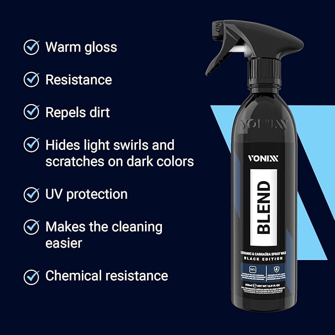 Vonixx Blend Ceramic & Carnauba Spray Wax - Black Edition | Deep Shine for Dark Paints | Superior Automotive Care Solution | Conceals Swirls and Scratches | Car wax Essential | 16.9 fl oz (500 ml)