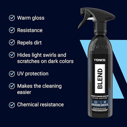 Vonixx Blend Ceramic & Carnauba Spray Wax - Black Edition | Deep Shine for Dark Paints | Superior Automotive Care Solution | Conceals Swirls and Scratches | Car wax Essential | 16.9 fl oz (500 ml)