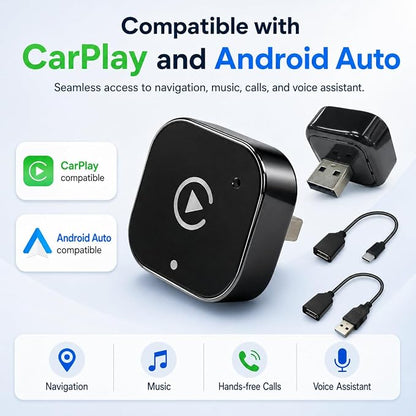 ZYAN Wireless CarPlay & Android Auto Adapter with Extension Cable USB-A and USB-C