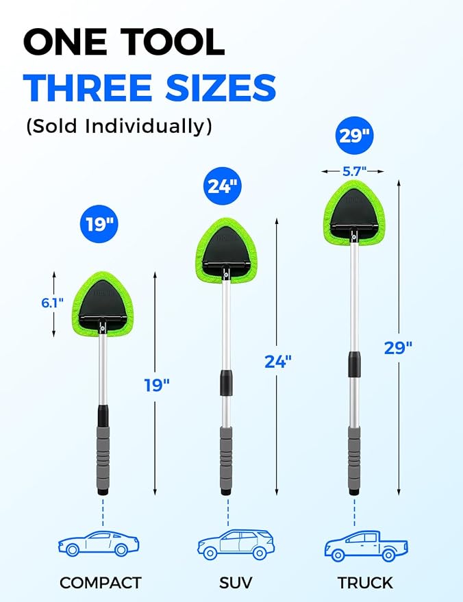 XINDELL 29-inch Windshield Cleaner Tool – Car Interior Window Cleaning Kit with Extended Long Handle & 4 Microfiber Pads, Auto Wiper Windshield Brush for Car, Trucks, SUVs, RVs & Home