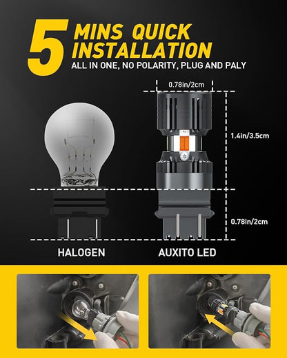 AUXITO Latest CANBUS 3157 Switchback LED Bulbs 3057 3457 4157 Dual Color Amber/White Anti Hyper Flash Built-in Resistor Error Free Turn Signal Lights and DRL/Parking Lights, Pack of 2
