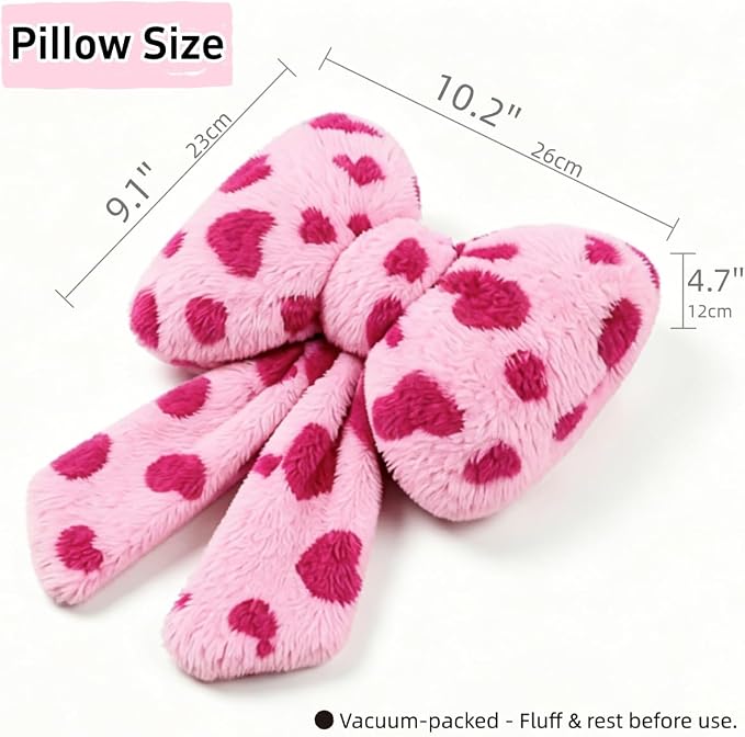 Sexysamba 2 Pcs Plush Bow Car Headrest Neck Pillow Cute Bow Pillow for Car Seat Décor Soft Neck Support for Comfortable Driving Traveling Office Fluffy Head Rest Cushion, Pink Heart Print