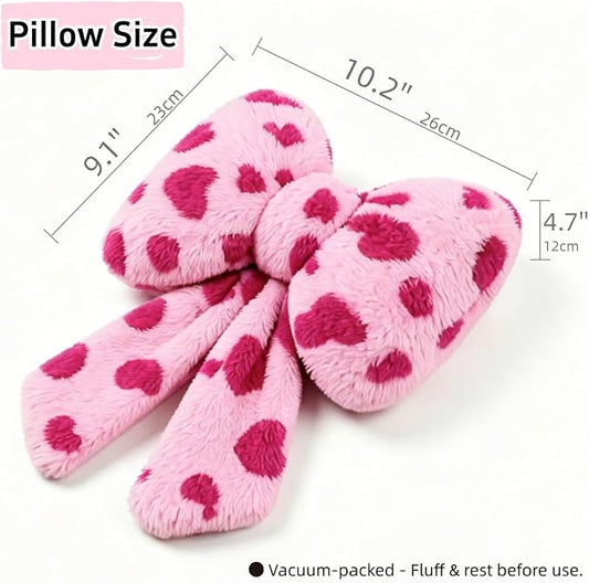 Sexysamba 2 Pcs Plush Bow Car Headrest Neck Pillow Cute Bow Pillow for Car Seat Décor Soft Neck Support for Comfortable Driving Traveling Office Fluffy Head Rest Cushion, Pink Heart Print