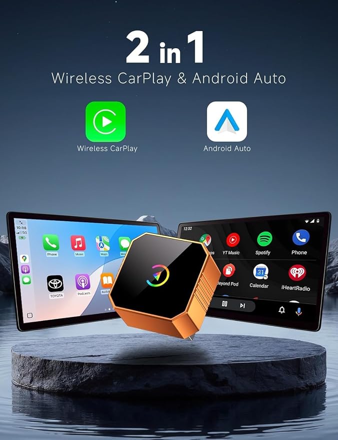 2026 Wireless CarPlay Adapter for iPhone ＆ Android Auto Mini Wired to Wireless Apple Car Play Adapter Plug & Play Compatible for iPhone iOS 10+ Android 11+ with After 2016 Cars