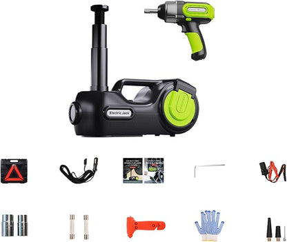 12V 5-Ton Electric Hydraulic Jack Emergency Tool Kit with Window-Breaking Hammer Anti-Slip Gloves Battery Clamps Electric Wrench C