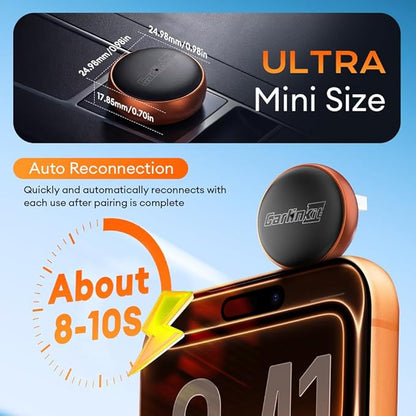 Carlinkit Wireless CarPlay & Android Auto Adapter, Mini Ultra3 for OEM Wired to Wireless Dongle for iOS 10+ & Android 11+, Plug & Play, USB-A/Type-C Online Upgrade, Fast Auto-Reconnect(Orange)