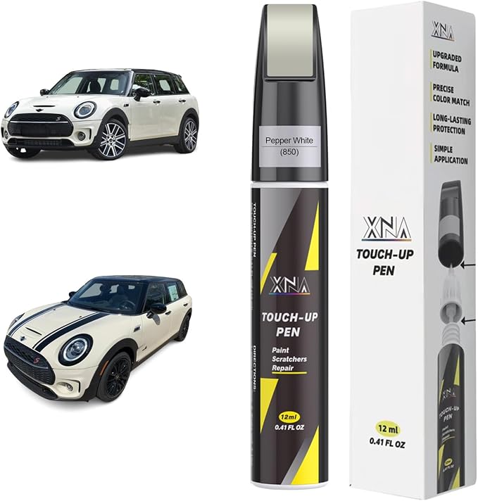 XNA Pepper White(850) for MINI Touch Up Paint, 2 in 1 Car Scratch Remover with Pen Tip and Brush, Exact Color-Matched for Car Paint Scratch Repair, Quick & Easy Fix Chips and Nicks