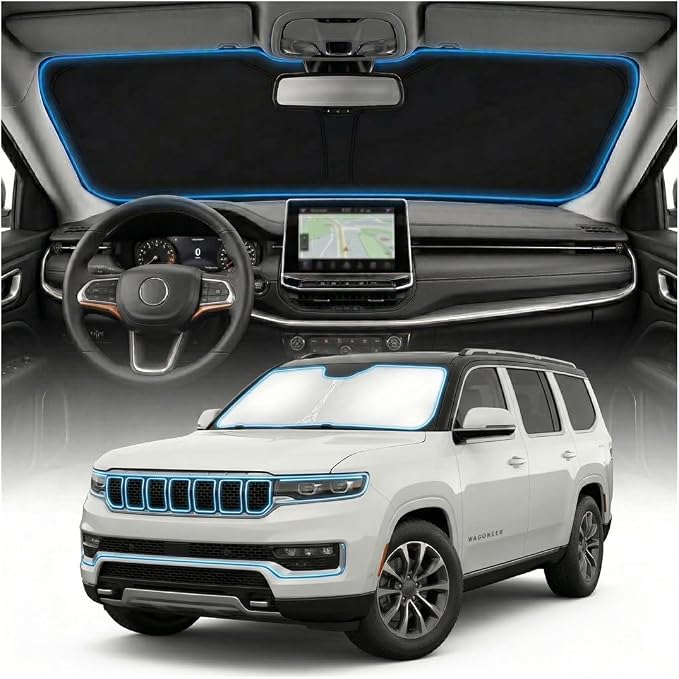 for Jeep Wagoneer Windshield Sun Shade Cover - Custom Fit for Wagoneer Accessories 2022-2025 2026 Foldable Sunshade UV Protection & Heat Shield Sun Visor Accessories