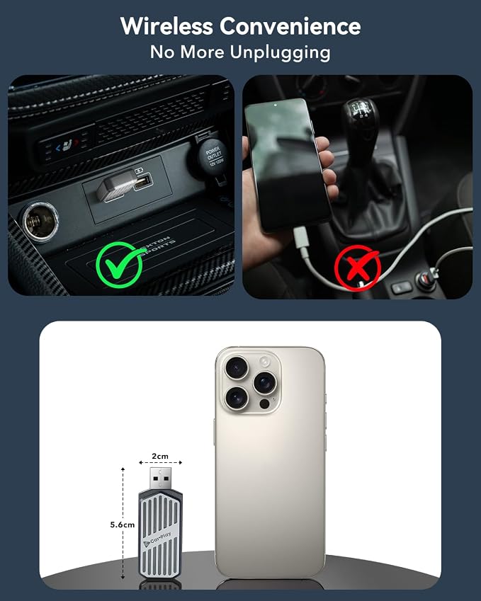 Wireless CarPlay Adapter 2026, 2-in-1 USB & USB-C CarPlay Dongle Wireless for iPhone & Android Auto, Convert Wired to Wireless, Bluetooth Auto-Connect in 5s, Plug & Play, No Latency, Fits 800+ Cars