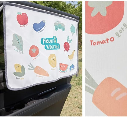 Magnetic Car Sun Shade Curtain for Side Window – Sun Blocker and UV Protector for Baby, Kids, and Pets – Universal Fit with Built-in Magnets for Steel-Framed Door (Vegetable Friends)