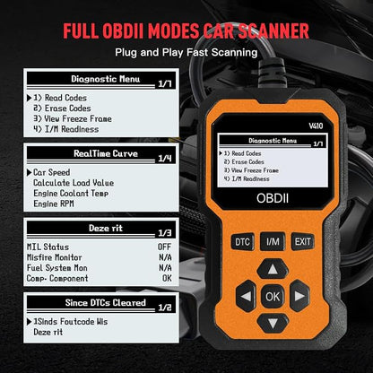 OBD2 Scanner V410 Car Diagnostic Tool – Auto Code Reader for All Vehicles, Engine Fault Code Reader Scan Tool with Live Data/Freeze Frame & Fix Suggestions Orange and Black