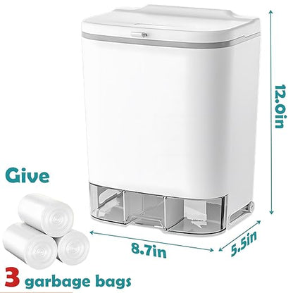 2.4 Gallon Compost Bin Hanging Trash Can with Lid Garbage Can Wall Mounted Trash Can with 3 Pack Disposable Bag for Kitchen,Cupboard, Bathroom, Under Sink,Counter Top (White)