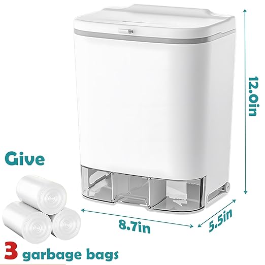 2.4 Gallon Compost Bin Hanging Trash Can with Lid Garbage Can Wall Mounted Trash Can with 3 Pack Disposable Bag for Kitchen,Cupboard, Bathroom, Under Sink,Counter Top (White)