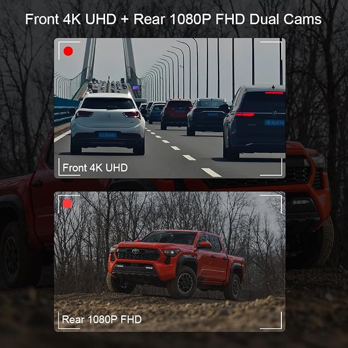 4K Dash Cam Suitable for Toyota Tacoma 2024-2025 SR SR5 TRD Sport Pre-Runner Off Road Limited & Tacoma Hybrid, OEM Look, UHD 2160P Video, WiFi & APP, Loop Recording, Plug&Play, 128GB (F10pro)