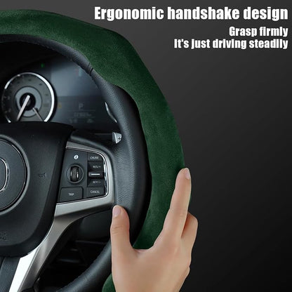 Mandark Car Steering Wheel Cover, Suede Sport Vehicle Steer Wheel Protector Fitting 15 Inch, Non-Slip Comfortable Automotive Interior Decoration Accessories, Universal for Most Cars (Black Green)
