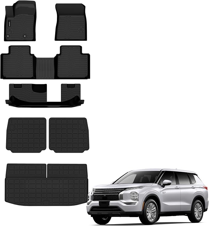 Auxko All Weather Floor Mats Cargo Mat with Backrest Mat for Mitsubishi Outlander 2025 2024 2023 2022 TPE Liners Accessories Guard Odorless Anti-Slip Floor & Trunk Liner with Back Seat Protectors