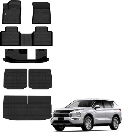 Auxko All Weather Floor Mats Cargo Mat with Backrest Mat for Mitsubishi Outlander 2025 2024 2023 2022 TPE Liners Accessories Guard Odorless Anti-Slip Floor & Trunk Liner with Back Seat Protectors