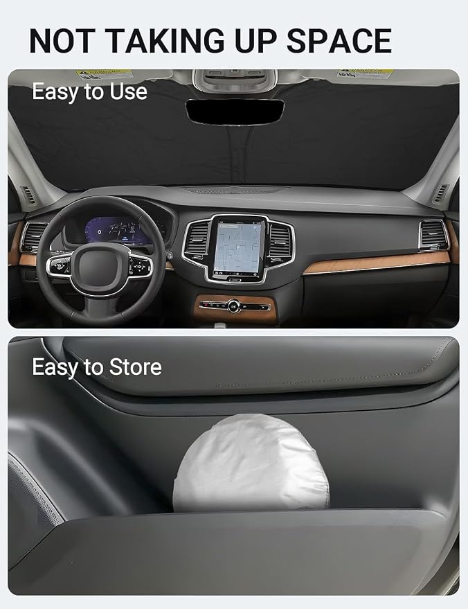 Proadsy Windshield Sun Shade for Volvo XC90 2016-2025 2026 4-Layer Foldable Front Sunshade Protector Sun Visor Blocks UV Rays Keep Car Cooler
