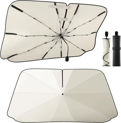 Car Windshield Sun Shade Umbrella, 57"*33", Foldable Sun Shade for Car Windshield Umbrella, UPF 50+ and Heat Protection, Nano Cold Titanium Ice Silk Fabric. Universal Portable