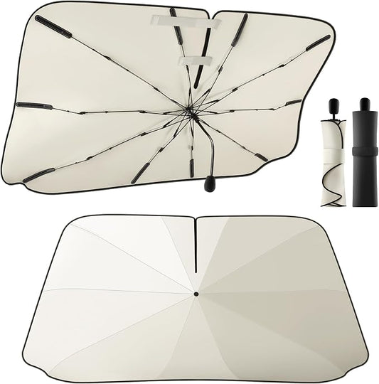Car Windshield Sun Shade Umbrella, 57"*33", Foldable Sun Shade for Car Windshield Umbrella, UPF 50+ and Heat Protection, Nano Cold Titanium Ice Silk Fabric. Universal Portable