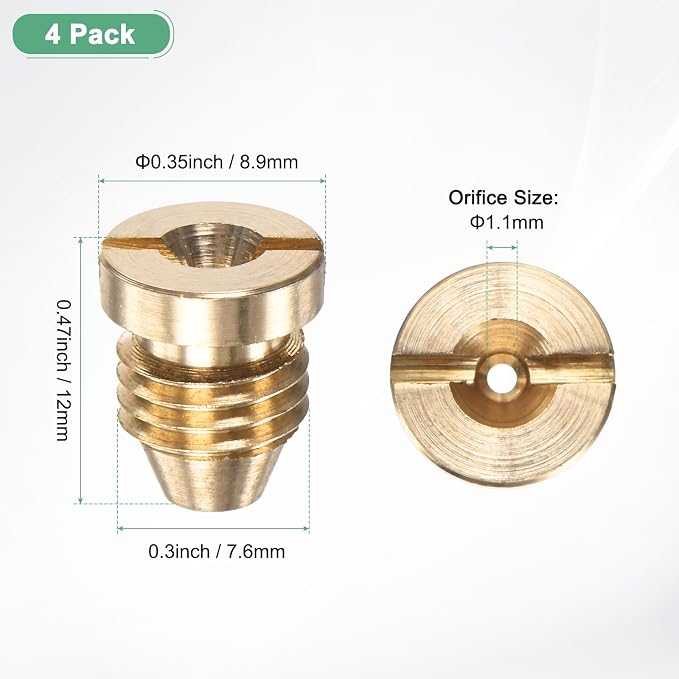 M METERXITY 4-Pack Foam Cannon Orifice Nozzle, 1.1mm Brass Universal Thread Tips for Snow Foam Lance/Garden Hose/Kitchen Cleaners, Sprayer Connector Replacement Nozzles