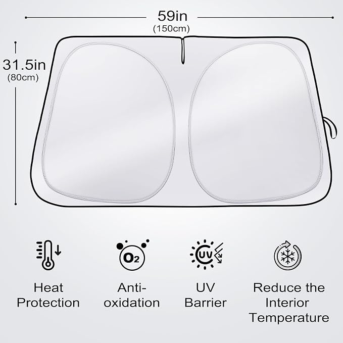 Sun Shade for Car Windshield, Foldable Universal Car Windshield Sun Shade UV Rays Reflective Sun Visor Shade Keeps Vehicle Cool for Cars, Trucks, SUVs (59 x 31.5 in)
