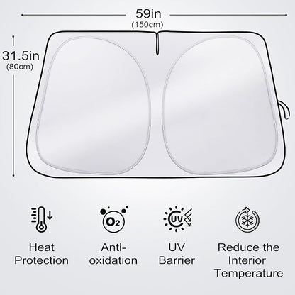 Sun Shade for Car Windshield, Foldable Universal Car Windshield Sun Shade UV Rays Reflective Sun Visor Shade Keeps Vehicle Cool for Cars, Trucks, SUVs (59 x 31.5 in)