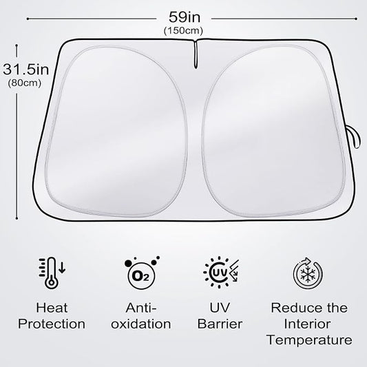Sun Shade for Car Windshield, Foldable Universal Car Windshield Sun Shade UV Rays Reflective Sun Visor Shade Keeps Vehicle Cool for Cars, Trucks, SUVs (59 x 31.5 in)