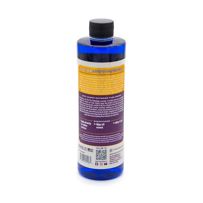 Socar Chemical Eye Candy Extreme Tire Shine, 16 oz Spray Bottle, High Gloss Tire Dressing, Professional Wet Tire Dressing, Water Repellant, Long Lasting