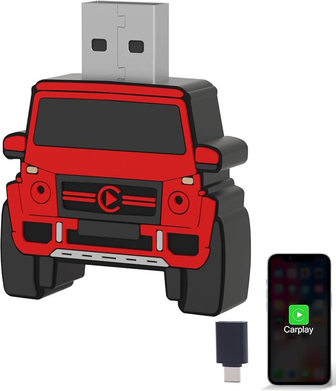 Wireless CarPlay Adapter for iPhone - for Daily Commute & Road Trip, No App Needed, Plug & Play Convert Wired to Wireless, Ultra-Compact 4x4 SUV Design with Low Latency -Red
