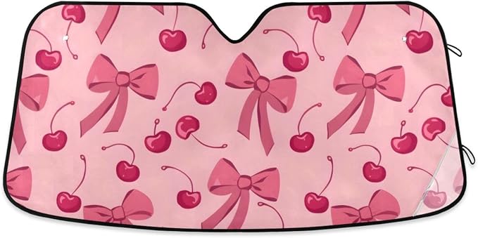 Bow Cherry Pink Windshield Sun Shade Blocks UV Rays Sun Visor Protector Sunshade Accordion Folding Sun Reflector Auto for Car Truck SUV to Keep Your Vehicle Cool