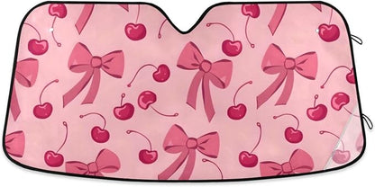 Bow Cherry Pink Windshield Sun Shade Blocks UV Rays Sun Visor Protector Sunshade Accordion Folding Sun Reflector Auto for Car Truck SUV to Keep Your Vehicle Cool